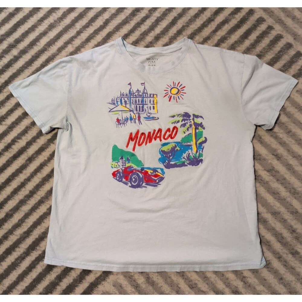 Mighty Fine Women's Oversized Embroidered Monaco T-Shirt Blue Size L